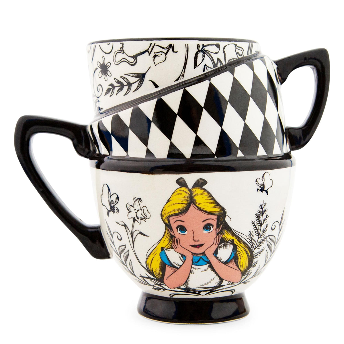 Disney Alice In Wonderland Monochrome Stacked Teacups Sculpted Ceramic