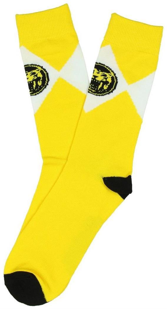 Mighty Morphin Power Rangers Men's Crew Socks Yellow - ToyHo.com