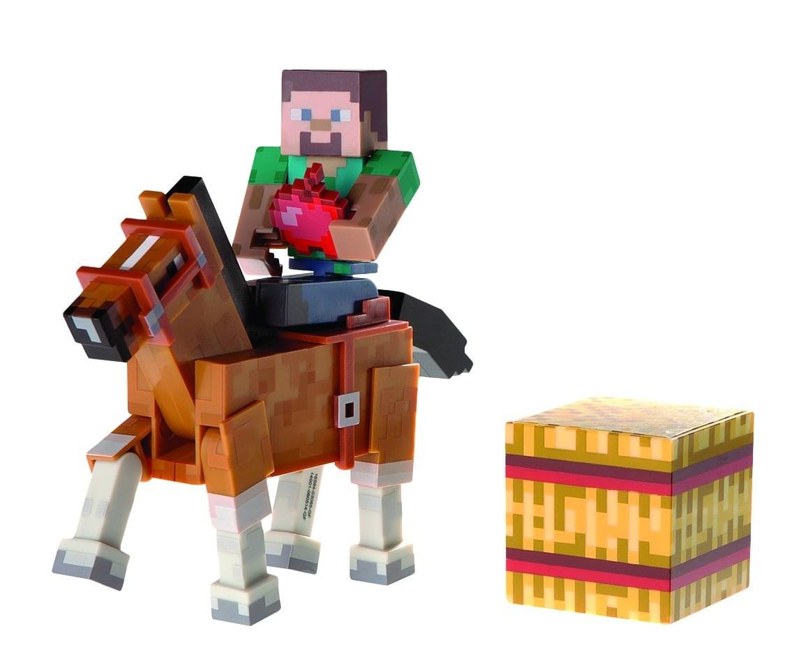 Майнкрафт что подарить мальчику. Фигурка майнкрафт Стив и лошадь. Фигурка Jazwares Minecraft Стив с лошадью. Майнкрафт Стив на лошади. Игрушки майнкрафт Стив и конь.