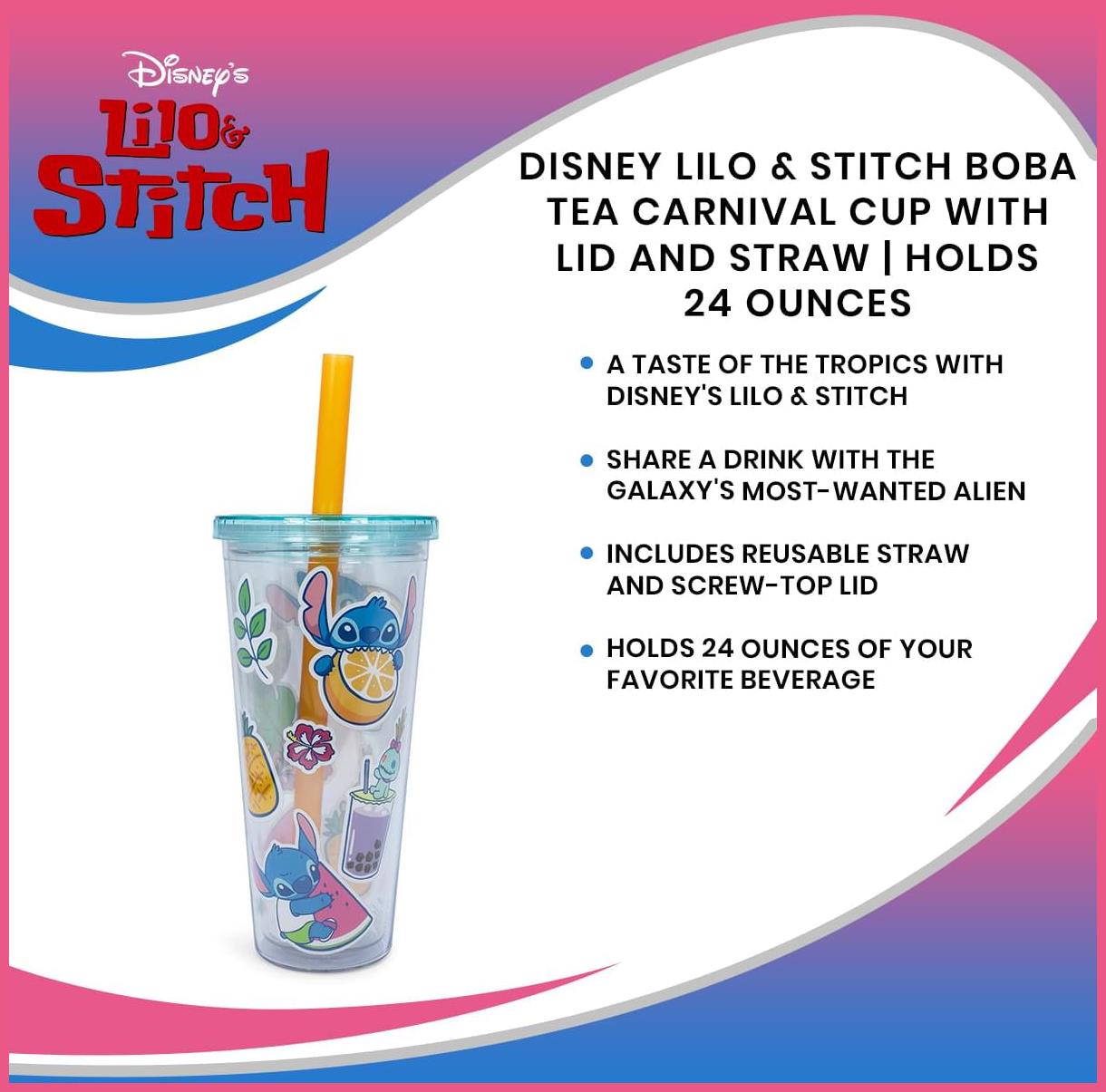 Silver Buffalo Disney Lilo & Stitch ohana Carnival Cup With Lid And Straw