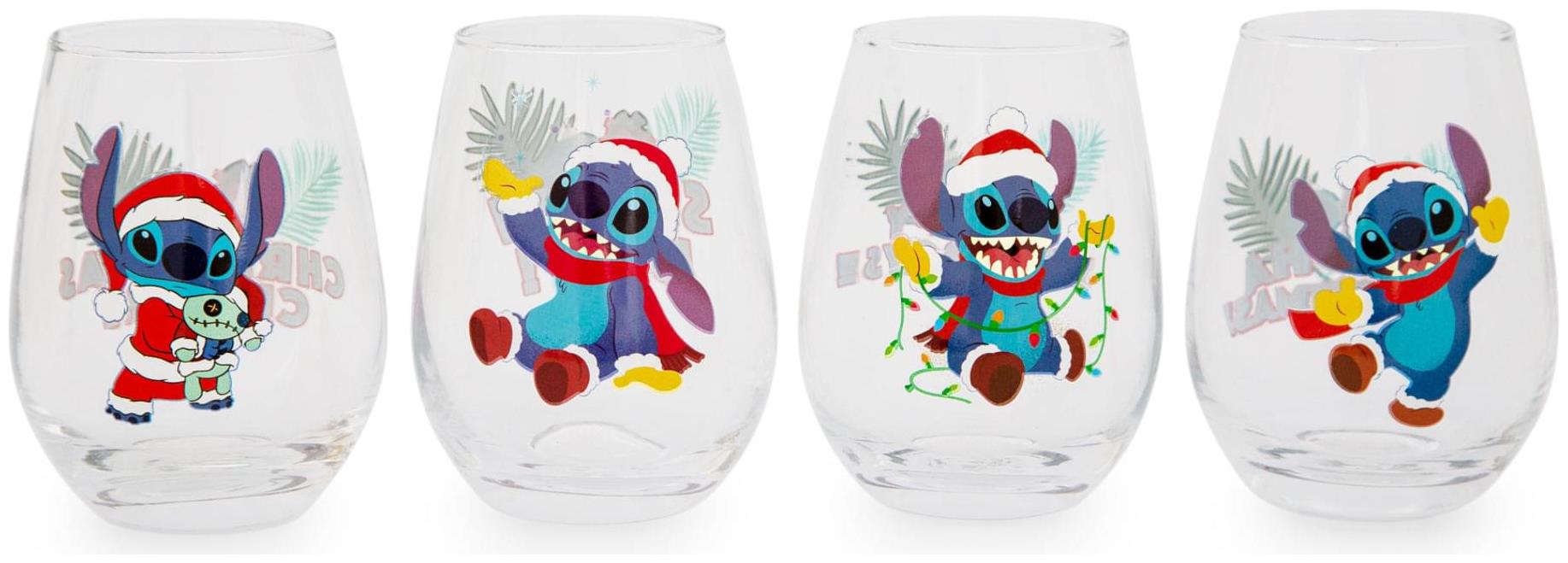 Silver Buffalo Disney Lilo & Stitch Christmas Teardrop Stemless Wine Glasses