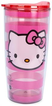 Sanrio Hello Kitty Pink Stripes Travel Tumbler with Slide Close Lid | 20 Ounces