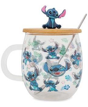 Disney Lilo & Stitch Expressions Glass Mug With Lid and Spoon | Holds 17 Ounces