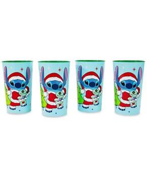 Disney Lilo & Stitch Santa Stitch 4-Piece Plastic Cup Set | Each Holds 22 Ounces