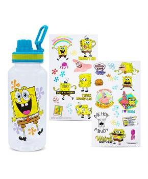 SpongeBob SquarePants Happy Laugh Flowers Twist Spout Water Bottle & Sticker Set