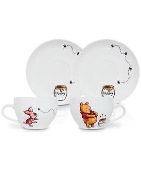 Disney Winnie the Pooh Bone China 4-Piece Teacup and Saucer Set